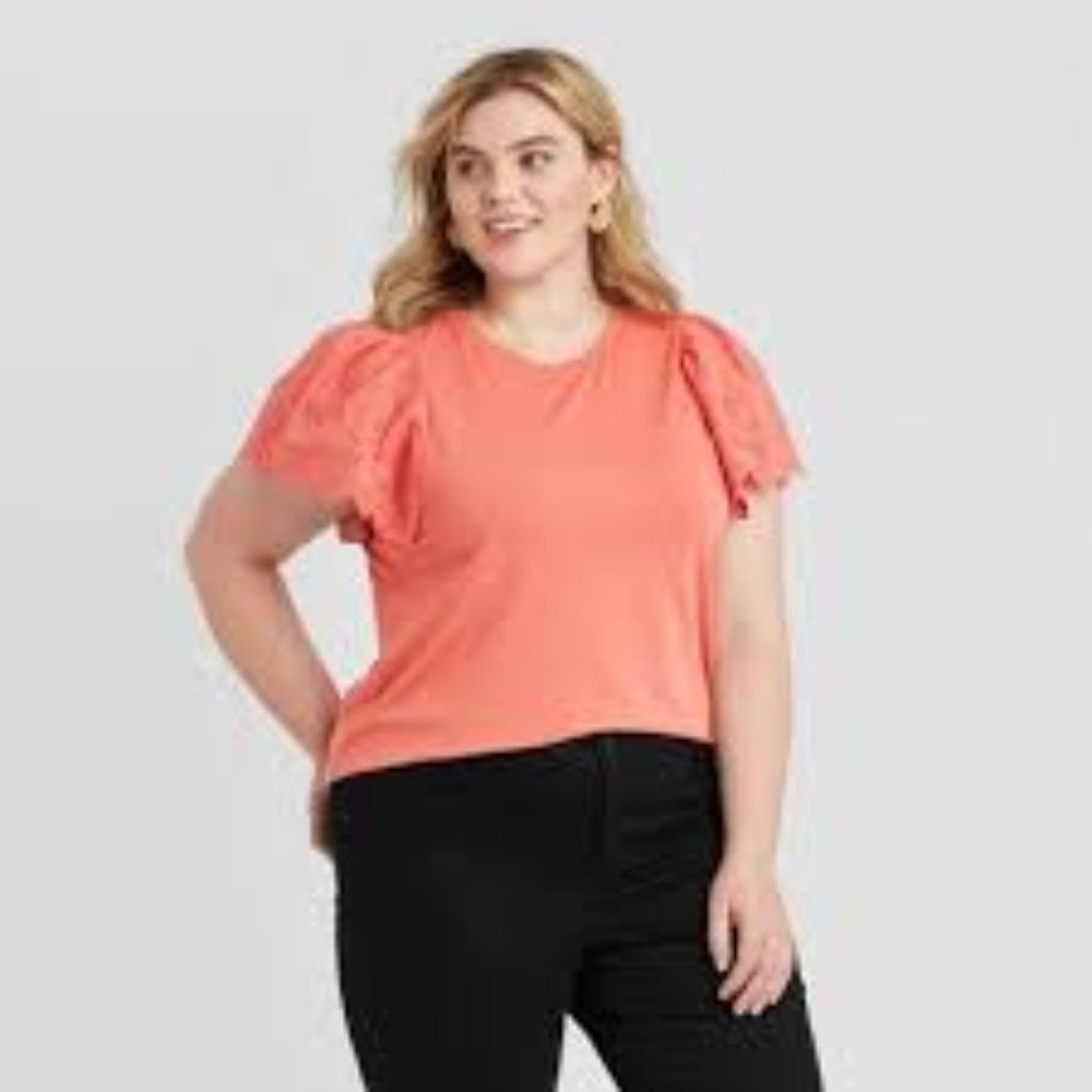 Ava & Viv™ Women's Plus Size Ruffle Eyelet Shirt